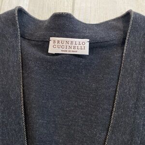 Brunello Cucinelli charcoal embellished V-neck T-shirt